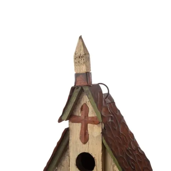 Glitzhome&reg; Distressed Wooden Church Birdhouse {8}