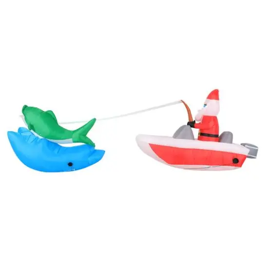 14ft. Inflatable Christmas Boat Fishing Santa with Swirling Lights {3}