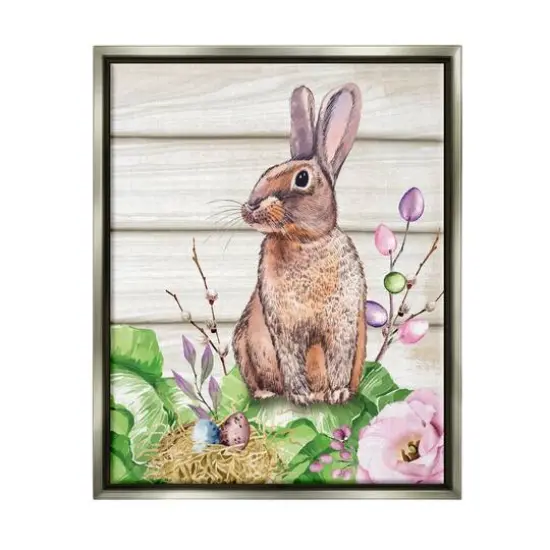 Stupell Industries Spring Flower Garden Country Rabbit Floater Framed Art Gray {1}