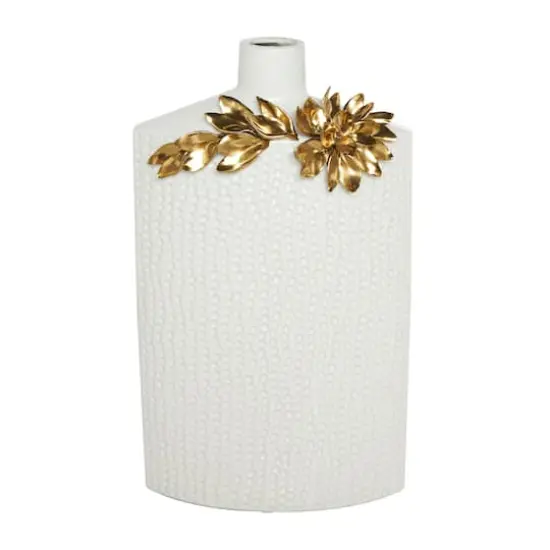 White & Gold Leaf Accent Ceramic Vase Set {4}