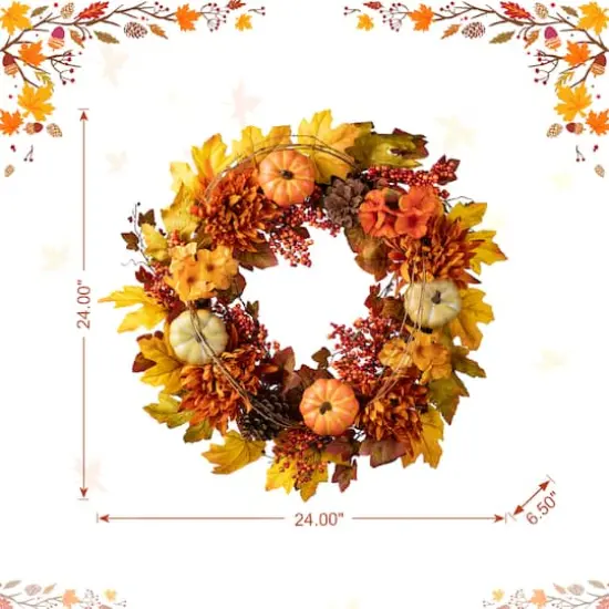 Glitzhome&reg; 24" Fall Dahlia, Pumpkin, Leaf & Berry Wreath {9}