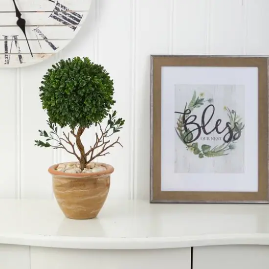 16" Boxwood Topiary Tree in Ceramic Planter {4}