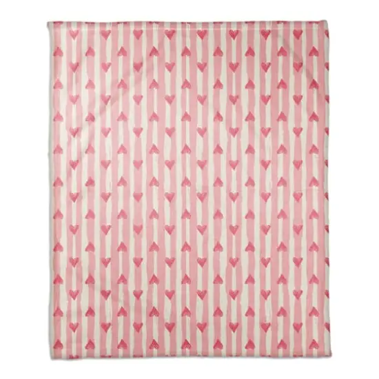 Heart Stripe Pattern 50" x 60" Coral Fleece Blanket {1}