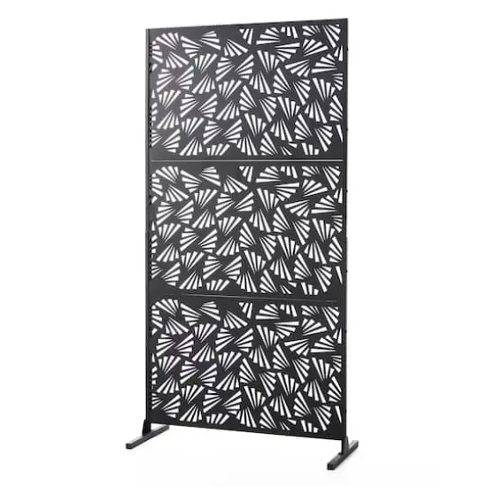 Glitzhome&reg; 6ft. Black Galvanized Steel Irregular Geometric Pattern Privacy Screen Fence Panel & Room Divider {1}