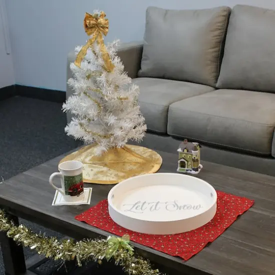 Elegant Designs&trade; 13.8" Round White Wash Let It Snow Serving Tray with Handles {4}