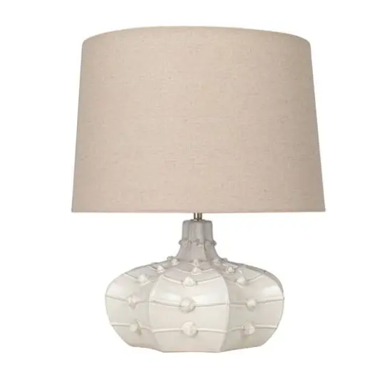 Hello Honey&reg; 18.5" White Stoneware Hobnail Fluted Table Lamp with Linen Shade & Inline Switch {11}