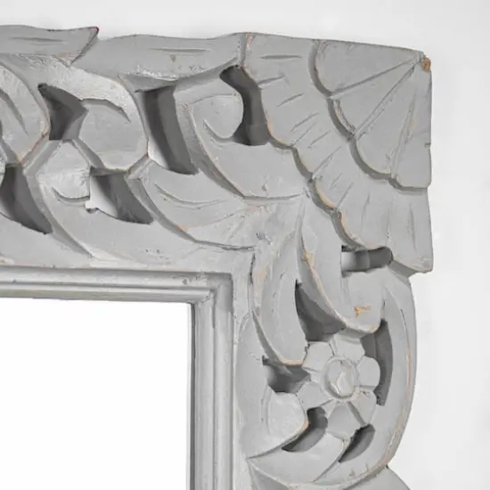 American Art D&eacute;cor&trade; 31.5" Gray Hand-Carved Wood Medallion Accent Wall Mirror {5}