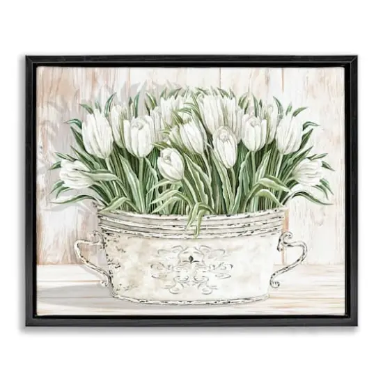Stupell Industries Fresh White Tulip Flowers Vintage Floater Framed Art Black {1}