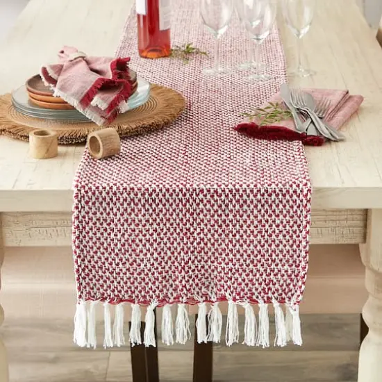 DII&reg; 108" Woven Fringed Table Runner Tango Red {5}