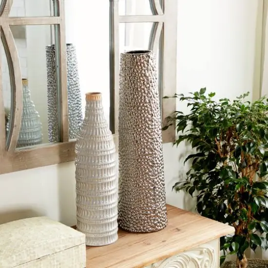 Silver Ceramic Glam Vase, 26" x 7" x 7" {6}