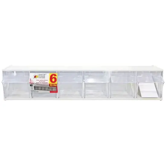 Quantum Storage Systems&reg; 4.5" x 23.625" White 6 Compartment Storage Box with Clear Tip Out Bins {1}