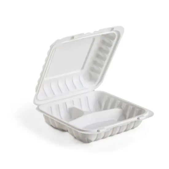 9" White 3-Compartment Clamshell Take Out Containers, 150ct. {5}