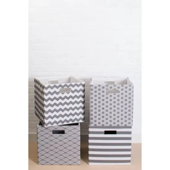DII&reg; 13" Polyester Chevron Storage Cube Gray {4}