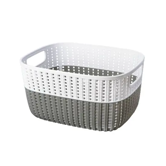 Simplify 9.4" Small 2-Tone Decorative Storage Basket Gray/White {1}