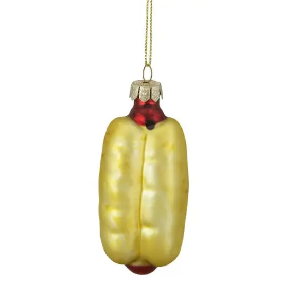 4" Hot Dog in a Bun Glass Ornament {6}