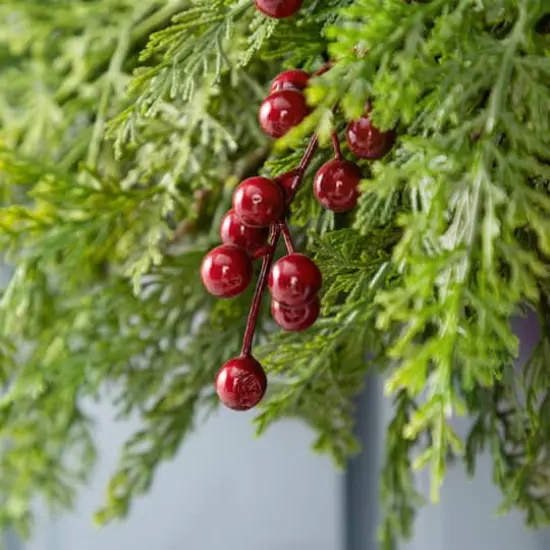 Glitzhome&reg; 24"D Christmas Greenery PE Cedar Wreath with Red Berries {7}