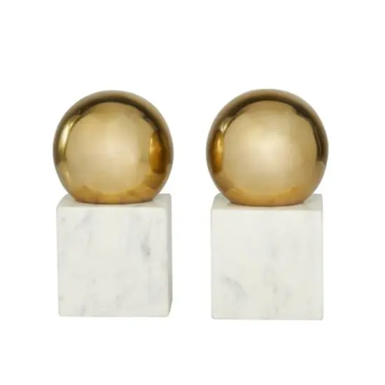 CosmoLiving by Cosmopolitan 7" Marble Orb Bookend Set Gold/White {6}