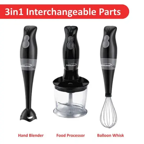 Brentwood Black 2-Speed Hand Blender & Food Processor with Balloon Whisk {3}