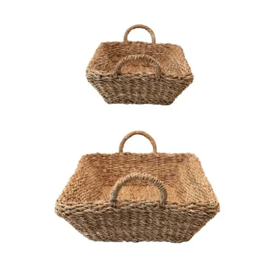 Hello Honey&reg; Natural Decorative Handwoven Seagrass Double Walled Trays with Handles Set {1}