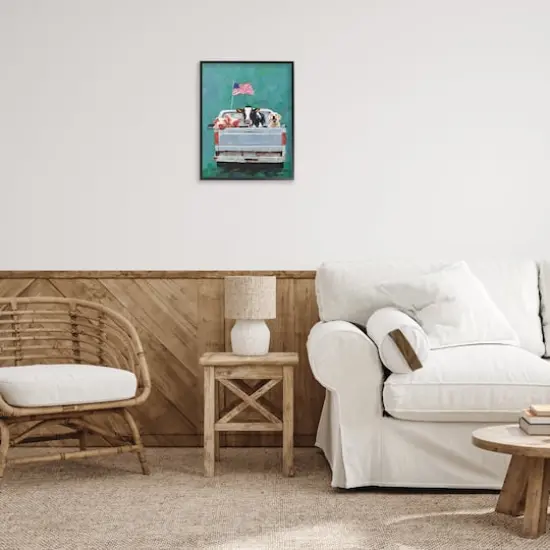 Stupell Industries Farm Animals Pickup Truck Waving American Flag Framed Giclee Art Black {3}