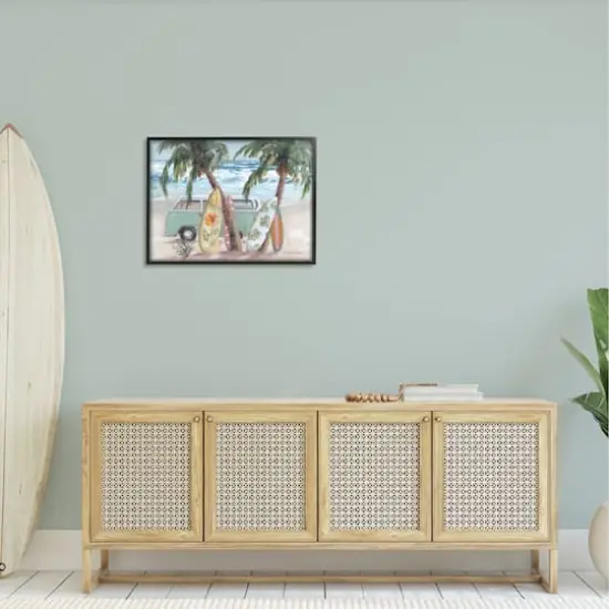 Stupell Industries Summer Waves Tropical Van Surfboards Framed Giclee Art Black {3}