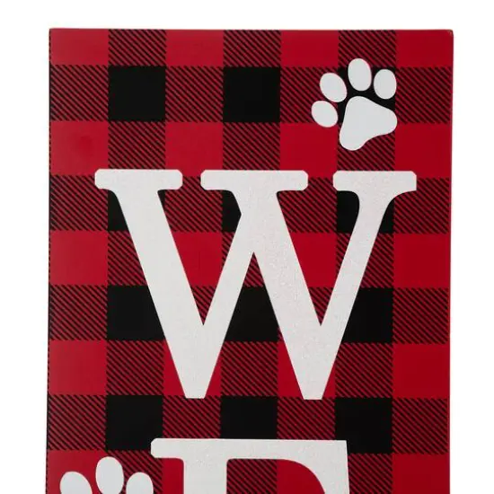 Glitzhome&reg; 42" Plaid Pet "WELCOME" Wooden Porch Sign {8}
