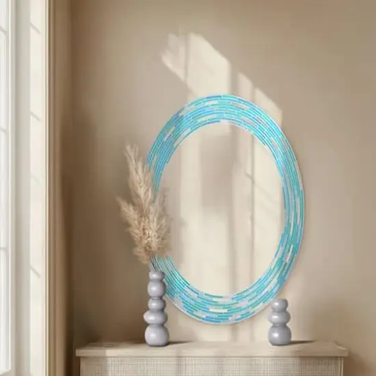 Head West Sea Glass 2 Tile Framed Round Wall Vanity Mirror - 30" x 30" {3}