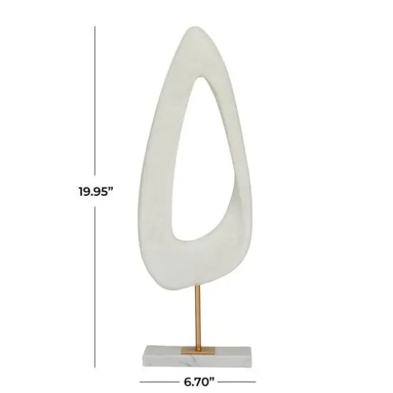20" White Polystone Cut-Out Abstract Sculpture with Marble Stand {4}