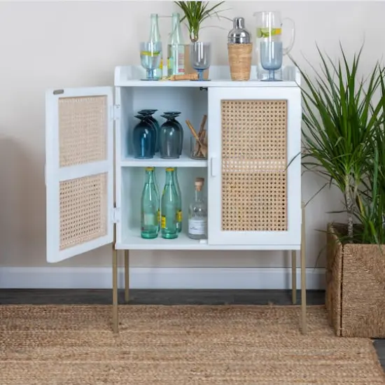 Hello Honey&reg; 36" Boho Solid Wood Bar Cabinet with Metal Legs and Woven Cane Doors Natural and White {3}