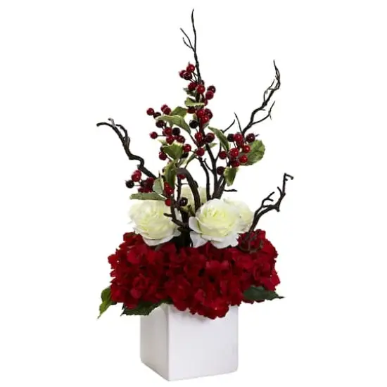 24" Potted Hydrangea, Rose & Berry Arrangement {1}