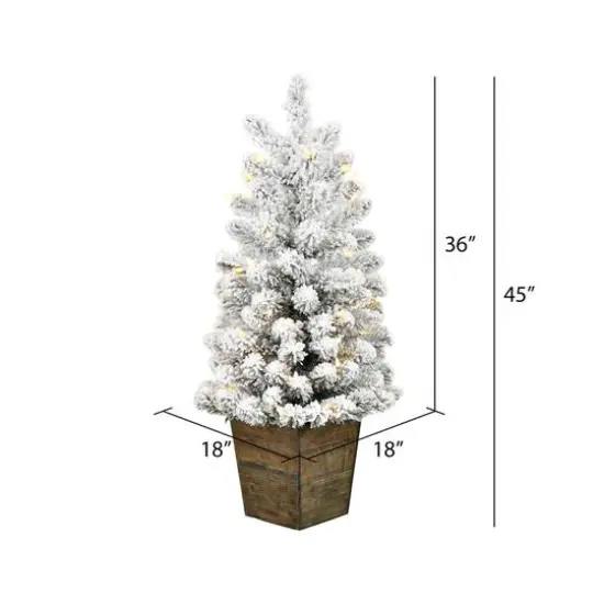 3ft. Pre-Lit Flocked Gifford Slim Potted Pine Artificial Christmas Tree, Warm White LED Lights {5}