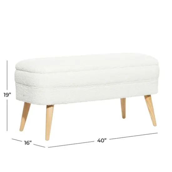 40" Contemporary Polyester & Wood Storage Bench White {10}