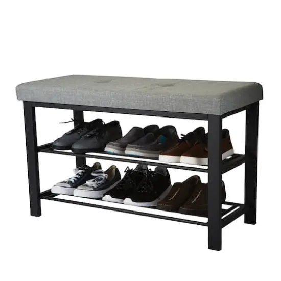 Simplify Gray Entryway Bench with Shoe Storage {4}