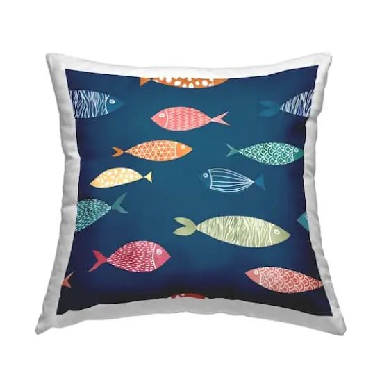 Stupell Industries Blue Mixed Fish Shapes Various Patterns Throw Pillow, 18" x 18" {1}