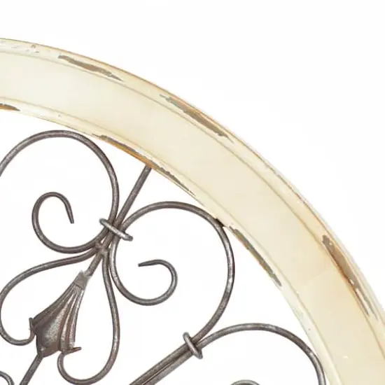 Cream & Brown Metal & Wood Round Wall D&eacute;cor {4}