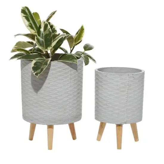 Light Gray Cylinder Polystone Contemporary Planter Set {1}