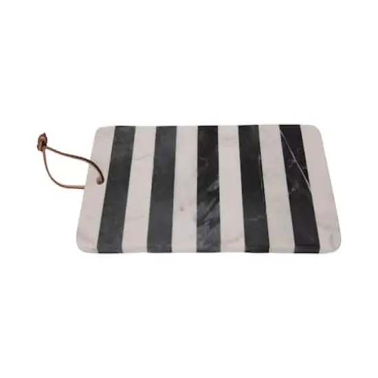 Hello Honey&reg; Black & White Striped Marble Board with Leather Tie {1}