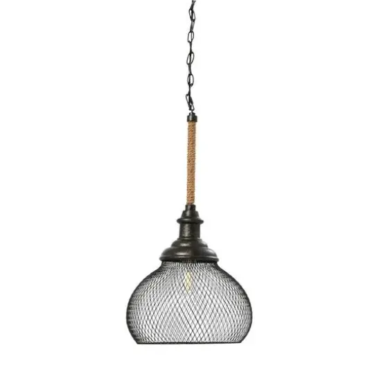 Hello Honey® Robert Stevenson Lighting Martha 26" Black Woven Metal & Natural Rope Ceiling Light {1}