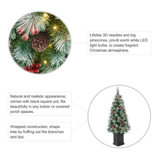 2 Pack 4ft. Pre-Lit Pine Artificial Christmas Porch Tree, Warm White LED Lights {8}