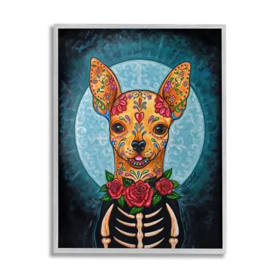 Stupell Industries Day of Dead Chihuahua Framed Giclee Art Gray {1}