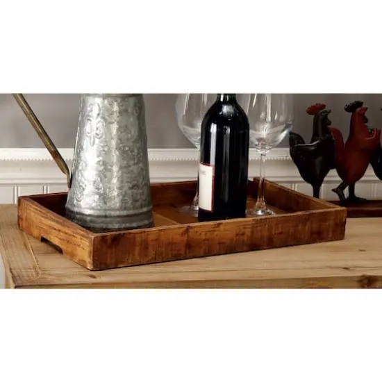 Brown Rectangle Wood Rustic Tray Set {10}