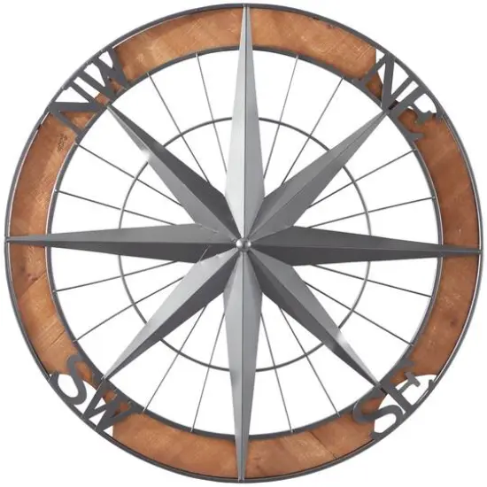 Grey Metal Nautical Compass Wall Decor, 22" x 2" x 22" {1}