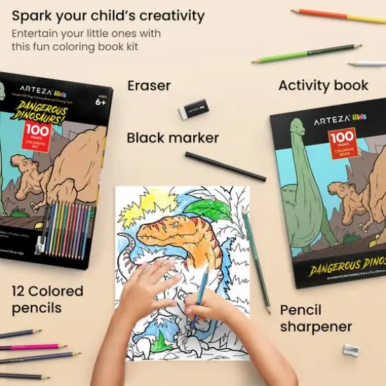 Arteza&reg; Kids Dangerous Dinosaurs Coloring Book Kit {3}