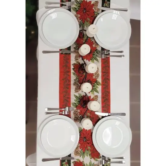 Wizardi 13.75" x 67" Poinsettia Christmas Table Runner {5}