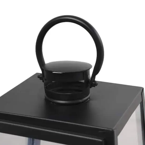 Tall Black Minimalist Metal Candle Lantern Set with Ring Handles {5}