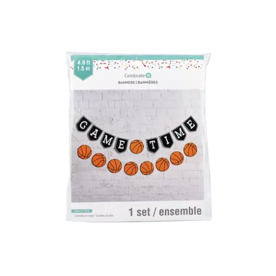 5ft. Orange & White Game Time Basketball Banner Set by Celebrate It&trade; {1}