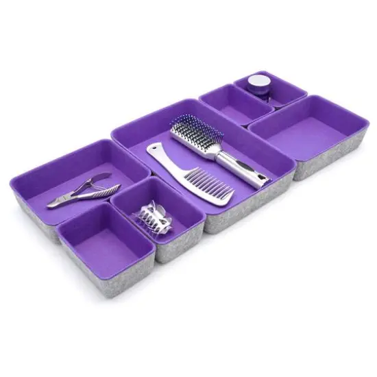 Welaxy Felt 7 Piece Drawer Organizer Tray Set Purple {7}