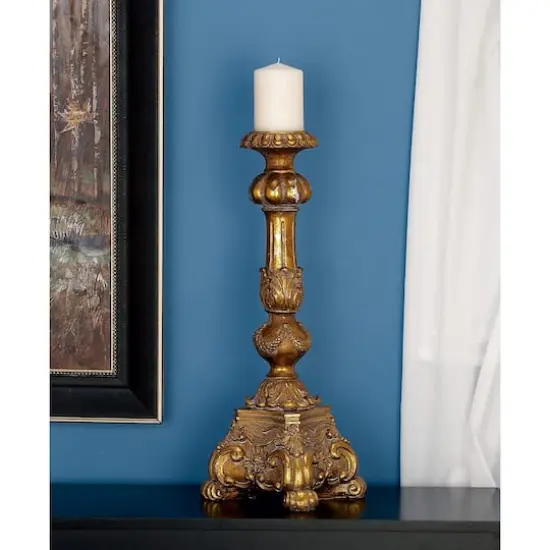 22" Gold Polystone Rustic Candlestick Holder {8}
