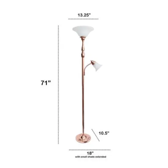 Lalia Home Torchiere Floor Lamp with Reading Light Rose Gold/White Shades {4}