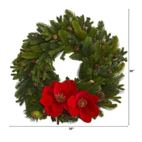 30" Magnolia, Pine & Pinecone Artificial Wreath {4}